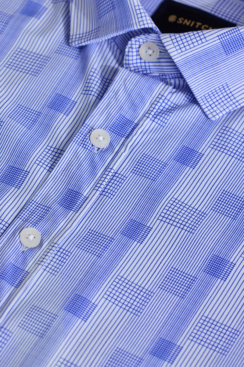 سنيتش Blue Printed 4-Way Stretch Luxe Shirt